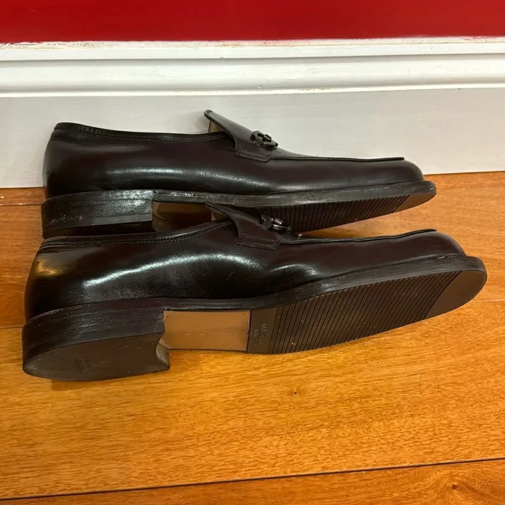 Salvatore Ferragamo Pompei Loafer Black Leather‎ Mens Size 9.5 B
